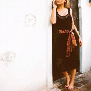 Arnhem 'Brooklyn' organic cotton crochet midi dress, black, XS